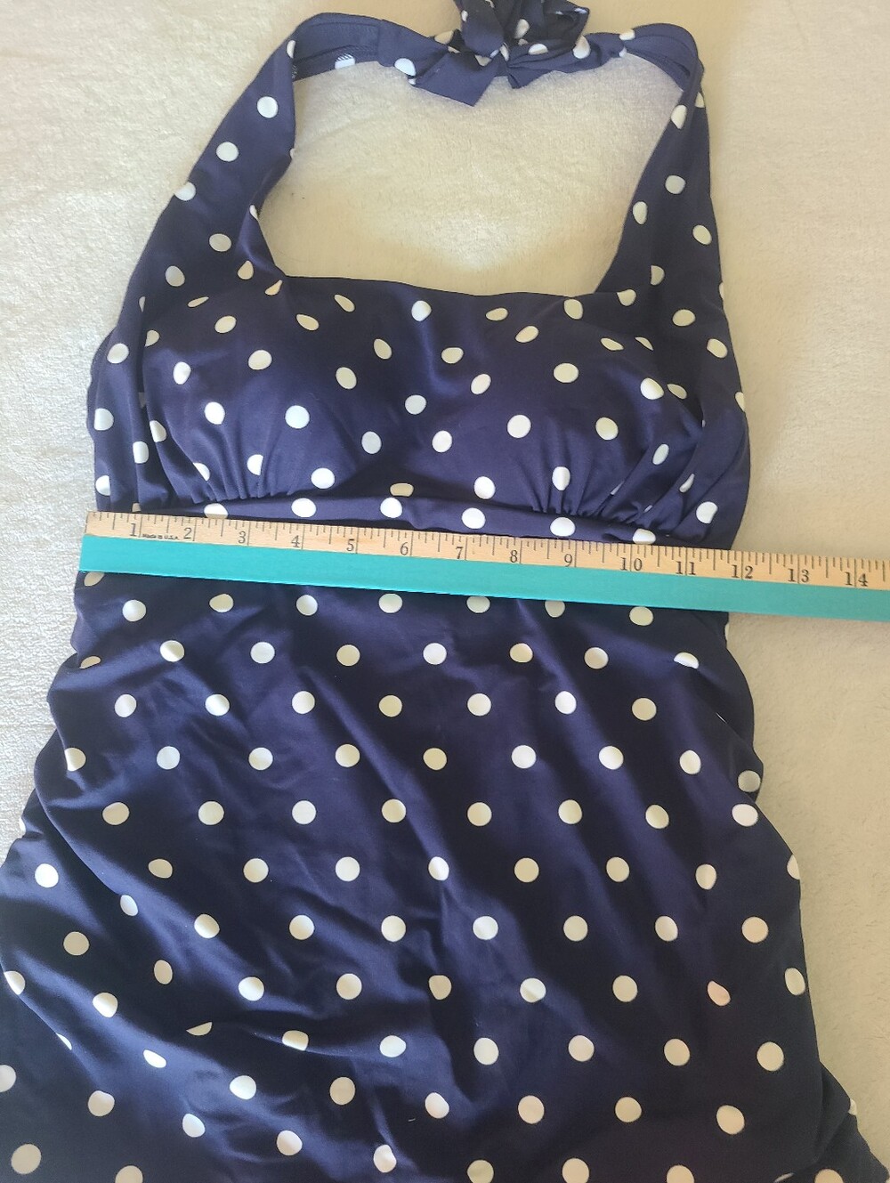 Land's End Navy Polka Dot Tied-Halter Feminine Swim Tankini Size 6 - Picture 6 of 8